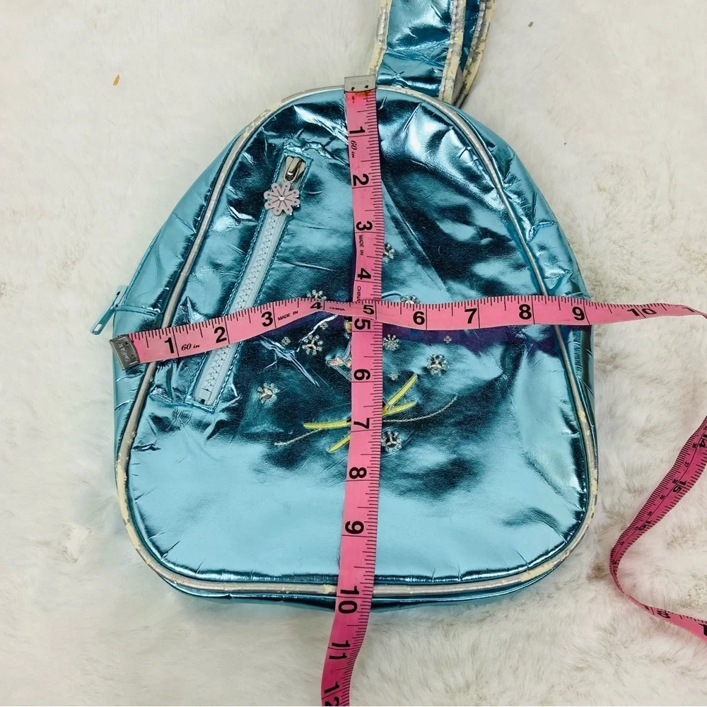 Gymboree Ski bunny embroidered Blue Metallic kids one shoulder small Backpack